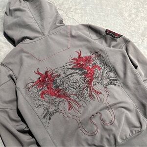 Gray Parasuco Hoodie with Red Dragon Back Embroidery